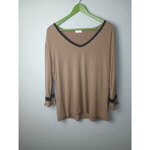 Women's Vtg Beige Blouse Top Lace Trim Flare Sleeves IVORY Women Size 2X